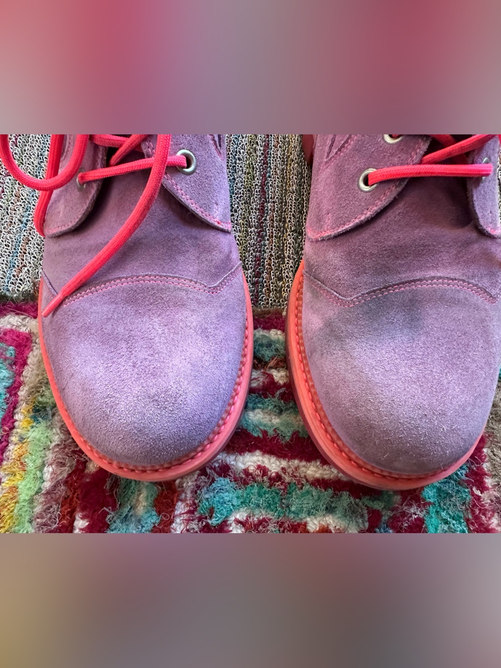 Fluevog 7th Heaven Derby Swirl purple (orchid)/pink suede lace-up shoe -11.5 - Picture 12 of 16